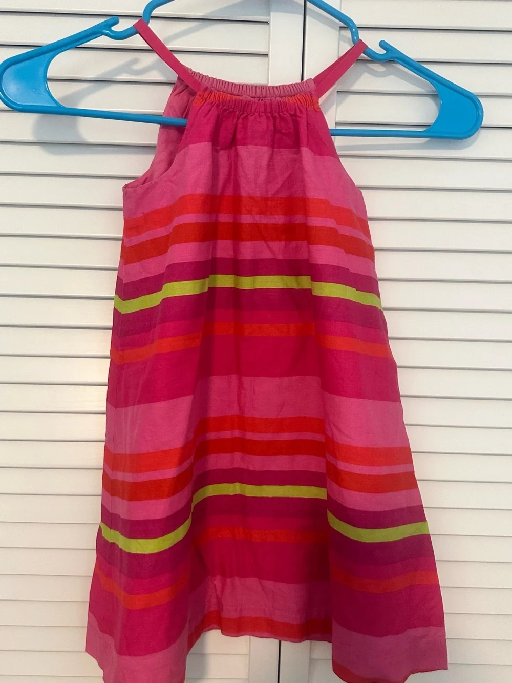 GAP Bright Pink Striped Halter Dress with Lime and Orange Accents